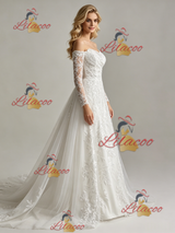 White Tulle Lace Strapless Long Sleeve Wedding Dress