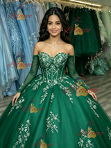 Green Tulle Off the Shoulder Appliques Quinceanera Dress