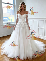 White Tulle Lace Appliques Wedding Dress