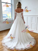 White Tulle Lace Appliques Wedding Dress