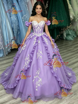 Purple Tulle Off the Shoulder Appliques Quinceanera Dress