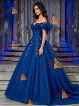 Blue Tulle Off the Shoulder Appliques Quinceanera Dress