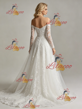 White Tulle Lace Strapless Long Sleeve Wedding Dress