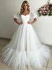 White Tulle Puff Sleeve Appliques Wedding Dress