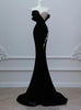 Black Mermaid Velvet Strapless Crystal Prom Dress