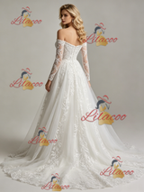 White Tulle Lace Strapless Long Sleeve Wedding Dress