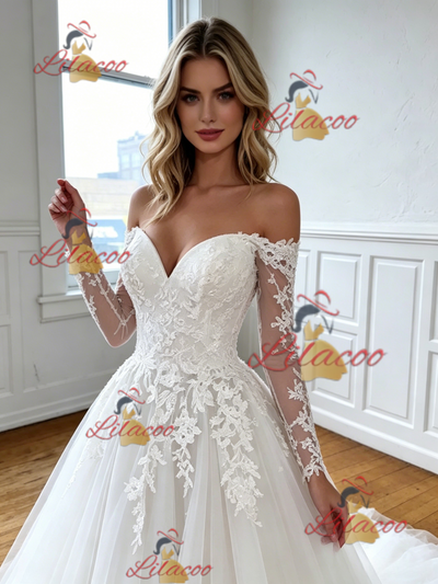 White Tulle Lace Appliques Wedding Dress