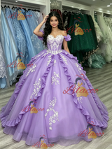 Purple Tulle Off the Shoulder Appliques Quinceanera Dress