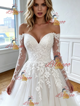 White Tulle Lace Appliques Wedding Dress