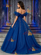 Blue Tulle Off the Shoulder Appliques Quinceanera Dress