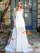 White Chiffon Spaghetti Straps Wedding Dress