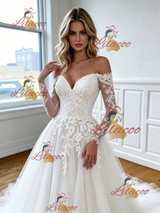 White Tulle Lace Appliques Wedding Dress