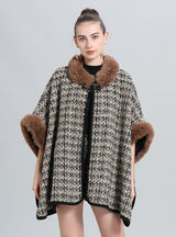 Loose Wool-like Collar Knitted Cloak Shawl