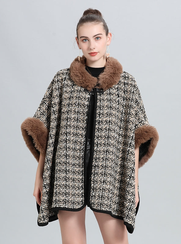 Loose Wool-like Collar Knitted Cloak Shawl