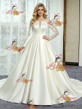 Ivory Satin Long Sleeve Beading Wedding Dress