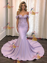 Purple Mermaid Off the Shoulder Prom Dress