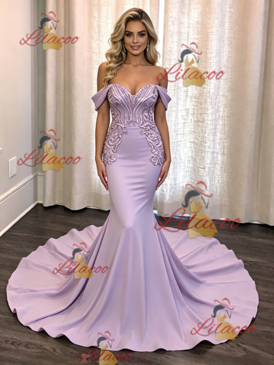 Purple Mermaid Off the Shoulder Prom Dress