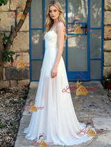 White Chiffon Spaghetti Straps Wedding Dress