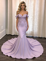 Purple Mermaid Off the Shoulder Prom Dress