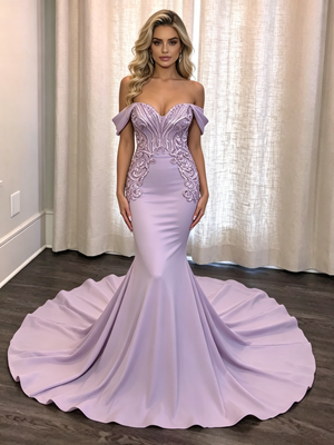Purple Mermaid Off the Shoulder Prom Dress