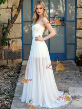 White Chiffon Spaghetti Straps Wedding Dress