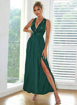 Women Sequins High Split Jumpsuit