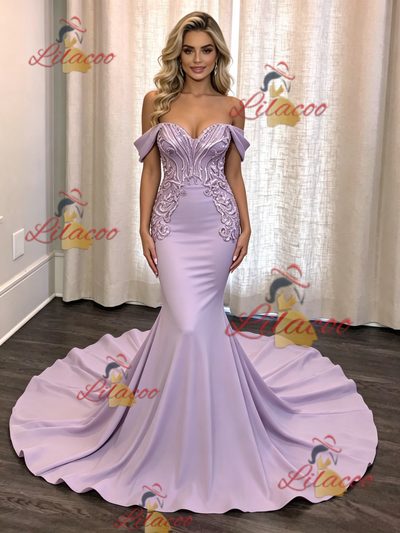 Purple Mermaid Off the Shoulder Prom Dress