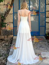 White Chiffon Spaghetti Straps Wedding Dress