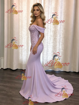 Purple Mermaid Off the Shoulder Prom Dress