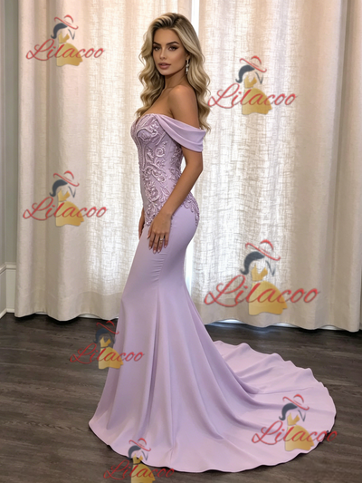 Purple Mermaid Off the Shoulder Prom Dress