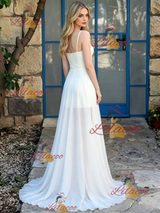 White Chiffon Spaghetti Straps Wedding Dress