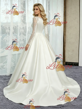 Ivory Satin Long Sleeve Beading Wedding Dress