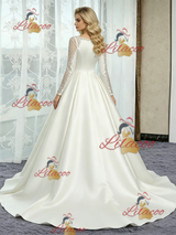 Ivory Satin Long Sleeve Beading Wedding Dress