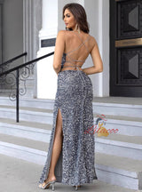 Sexy Slit Thigh Sequined Sling Dress
