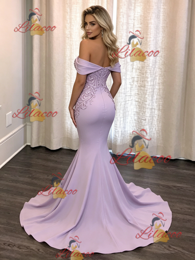 Purple Mermaid Off the Shoulder Prom Dress