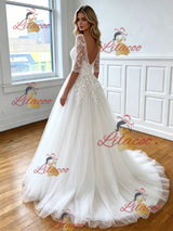 White Tulle Appliques Short Sleeve Wedding Dress