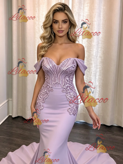 Purple Mermaid Off the Shoulder Prom Dress