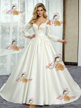 White Satin Short Sleeve Straps Flower Wedding Dress