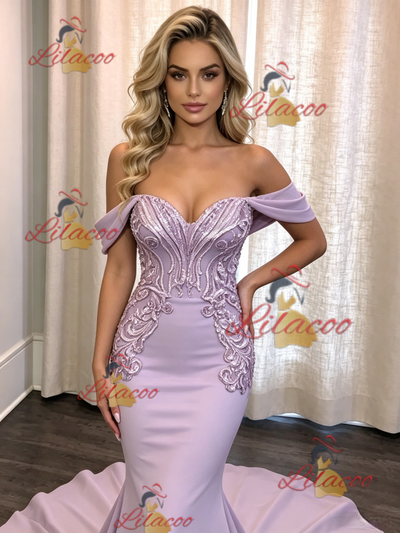 Purple Mermaid Off the Shoulder Prom Dress