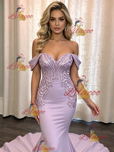 Purple Mermaid Off the Shoulder Prom Dress