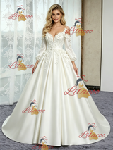 White Satin Short Sleeve Straps Flower Wedding Dress