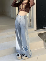 Wide-legged Butterfly High Waist Loose Straight Jeans
