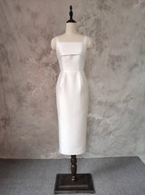 White Satin Spaghetti Straps Wedding Dress