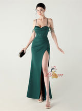 Mermaid Spaghetti Straps Beading Split Prom Dress