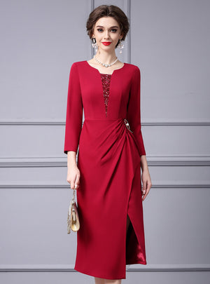 Long Sleeve Sequins Split Mother Of The Bride Dress