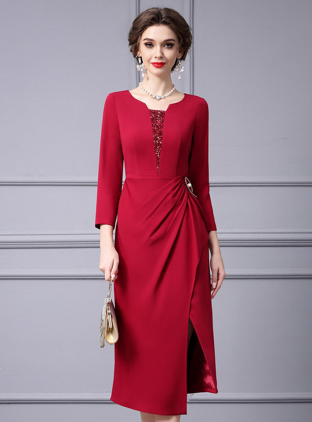 Long Sleeve Sequins Split Mother Of The Bride Dress