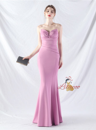 Mermaid Strapless Pleats Prom Dress