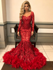 Red Mermaid Seuqins Long Sleeve Prom Dress