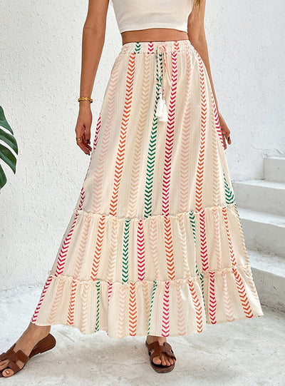 Contrast Elastic Bohemian Stitching Skirt