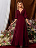 Burgundy Short Sleeve V-neck Prom Dress